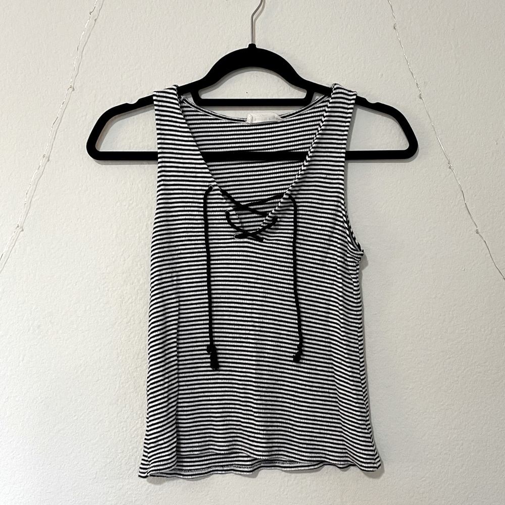 Lace Up Tank | Black and White Stripe